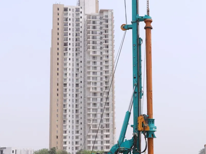 Drilling rig at an urban construction site