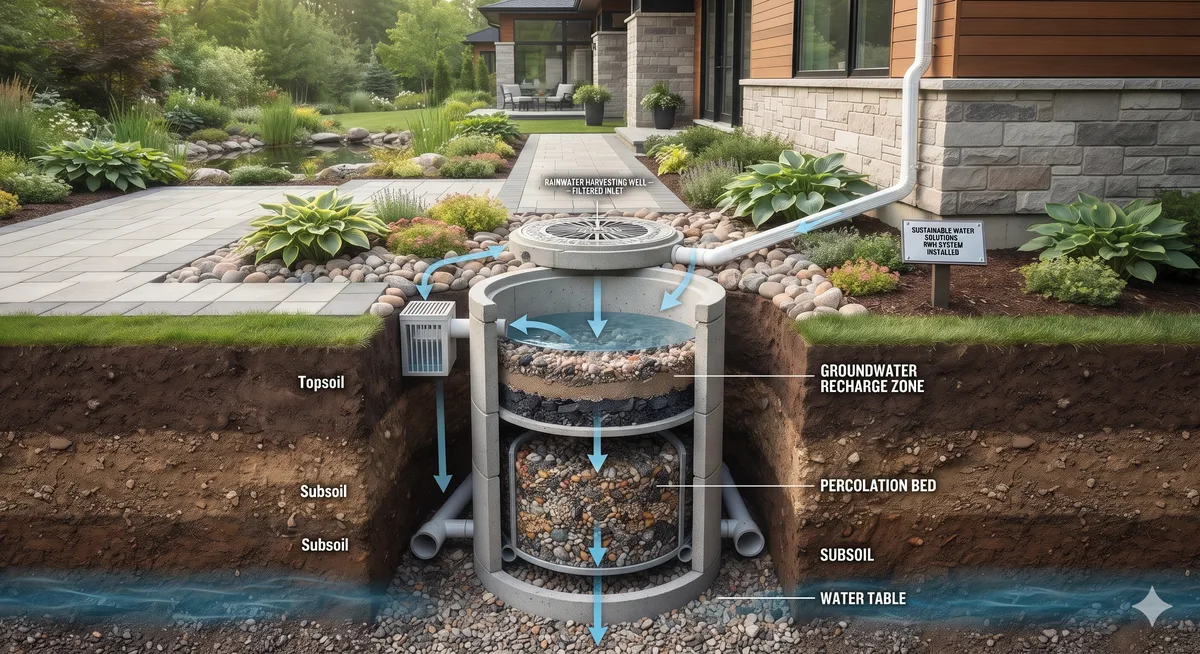 Cross-section diagram of a groundwater recharge well